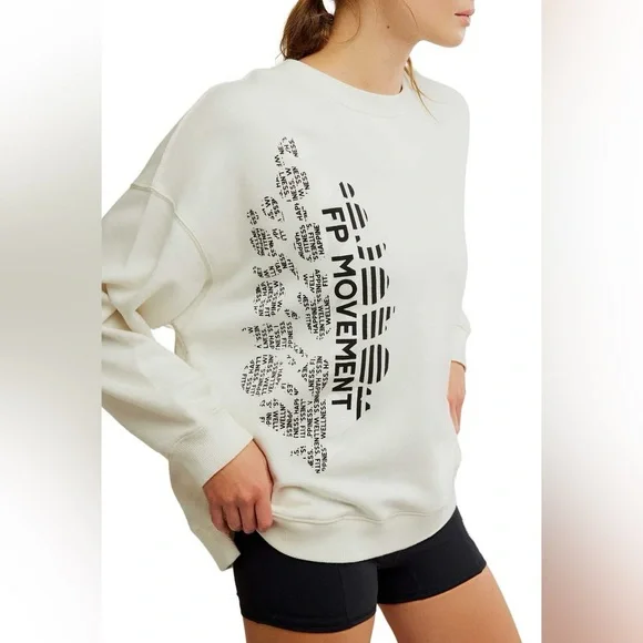 FP Movement Cream Crew Neck Sweatshirt All Star Graphic Oversized NWOT - Picture 3 of 5